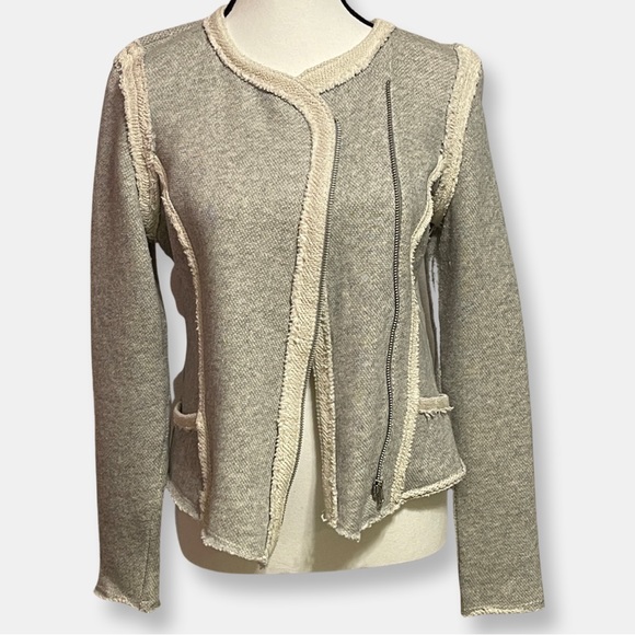 Lucky Lotus by Lucky Brand Cotton Knit Jacket, Gray & Cream, Medium - Picture 1 of 10